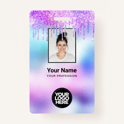 Holographic Glitter Drivers Employee Photo Logo Na Badge (Voorkant)