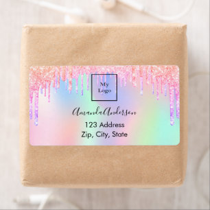 Holographic glitter druppelt zakelijk retouradres etiket