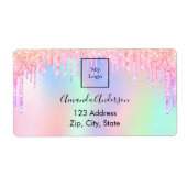 Holographic glitter druppelt zakelijk retouradres etiket (Voorkant)