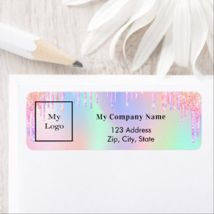 Holographic glitter druppelt zakelijk retouradres etiket