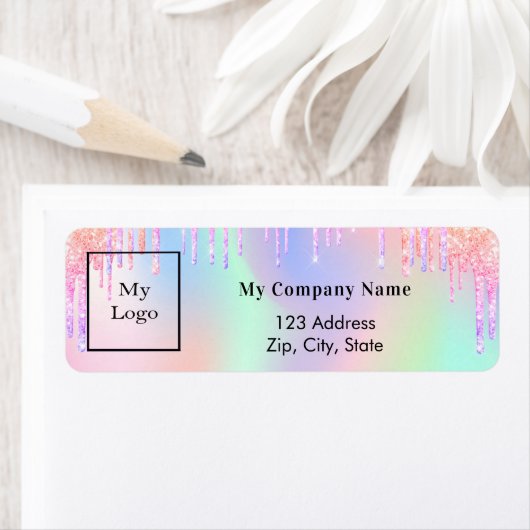 Holographic glitter druppelt zakelijk retouradres etiket (Insitu)