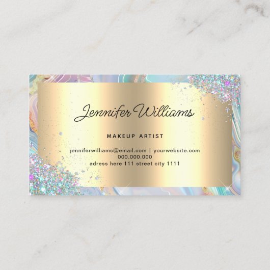 Holographic Glitter Gold Foil Purple Marble Agate Visitekaartje (Achterkant)