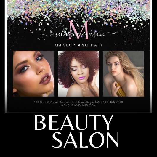 Holographic Glitter Makeup Artiest Photo Black Flyer