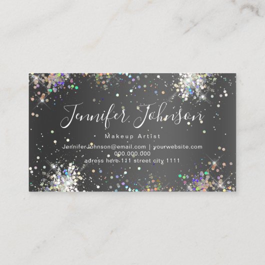 Holographic Glitter Makeup Artist Elegant Black Visitekaartje (Achterkant)