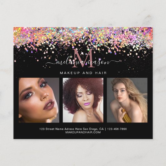 Holographic Glitter Makeup Artist Photo Black Flye Flyer (Voorkant)