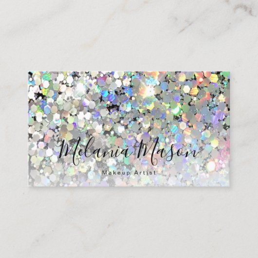 Holographic Glitter Makeup Artist QR Code Black Visitekaartje (Voorkant)