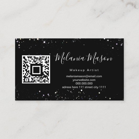 Holographic Glitter Makeup Artist QR Code Black Visitekaartje (Achterkant)
