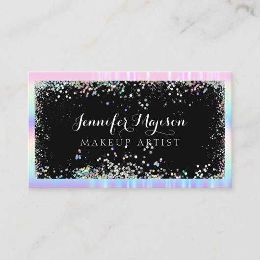 Holographic Glitter Modern Beauty Salon Black Visitekaartje (Voorkant)
