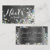 Holographic Glitter Nail Salon Elegant Black Chic Visitekaartje (Voorkant / Achterkant)