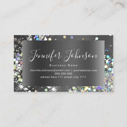 Holographic Glitter Nail Salon Elegant Black Chic Visitekaartje (Achterkant)