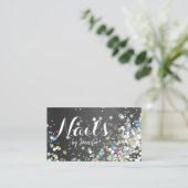 Holographic Glitter Nail Salon Elegant Black Chic Visitekaartje (Staand voorkant)