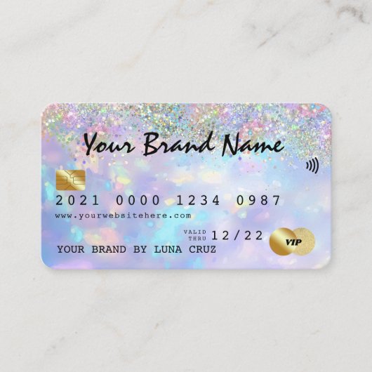 Holographic Glitter Opal Business VIP-creditcard Visitekaartje (Voorkant)