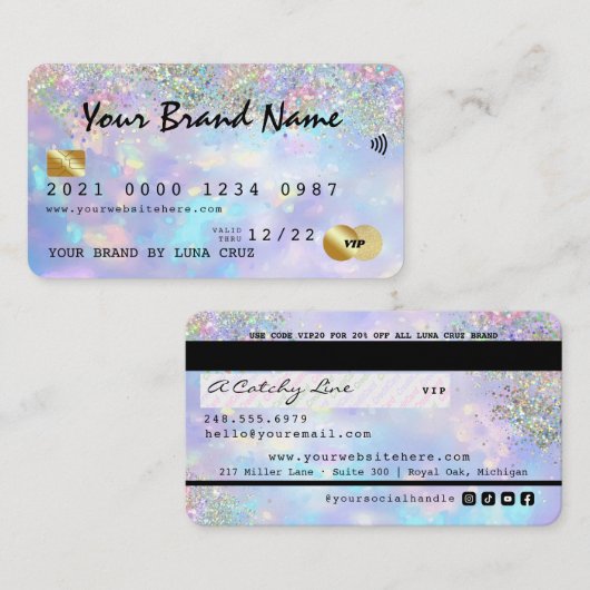 Holographic Glitter Opal Business VIP-creditcard Visitekaartje (Voorkant / Achterkant)