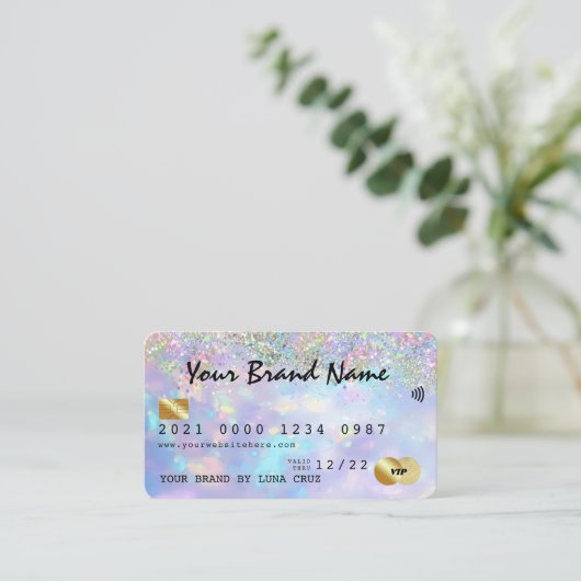 Holographic Glitter Opal Business VIP-creditcard Visitekaartje (Staand voorkant)