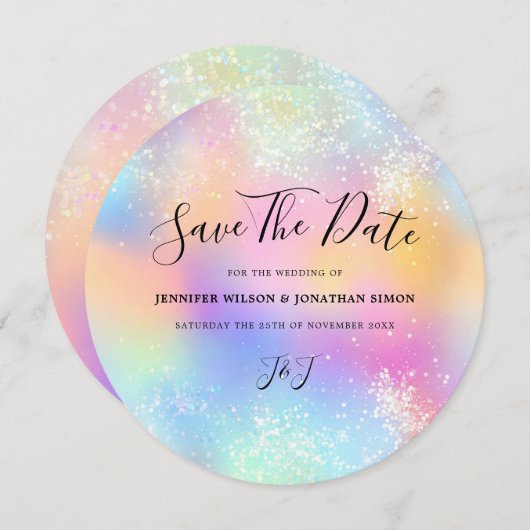 Holographic Glitter Pastel Wedding Save the date (Voorkant / Achterkant)