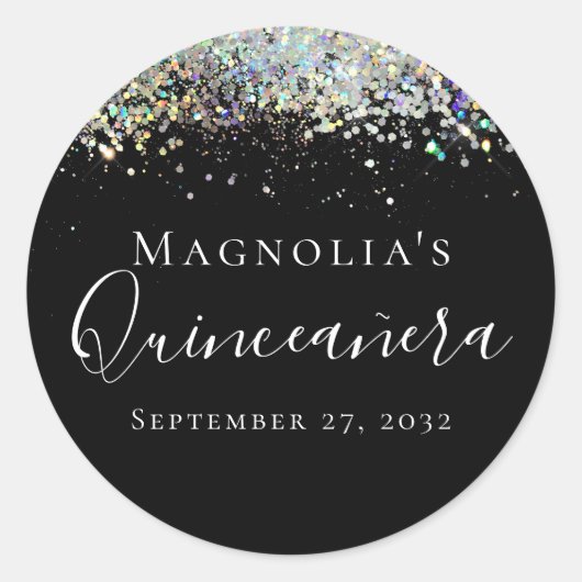 Holographic Glitter Quinceañera Ronde Sticker (Voorkant)
