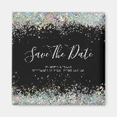 Holographic Glitter Save the Date Elegant Black Magneet (Voorkant)