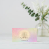 Holographic Gold Lotus Confetti Yoga Instructor Visitekaartje (Staand voorkant)