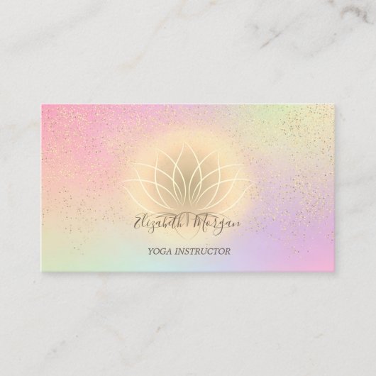 Holographic Gold Lotus Confetti Yoga Instructor Visitekaartje (Voorkant)