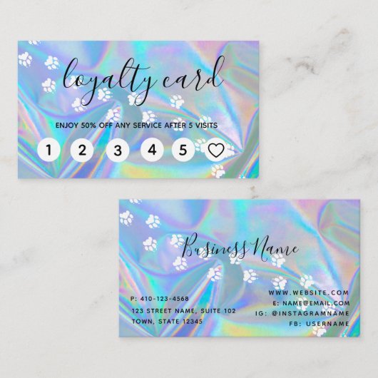 Holographic Grooming Service Loyalty-Kaarten Visitekaartje (Voorkant / Achterkant)