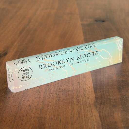 Holographic Iridescent Opal Custom Desk Name Bord Naambordje (Zijkant)