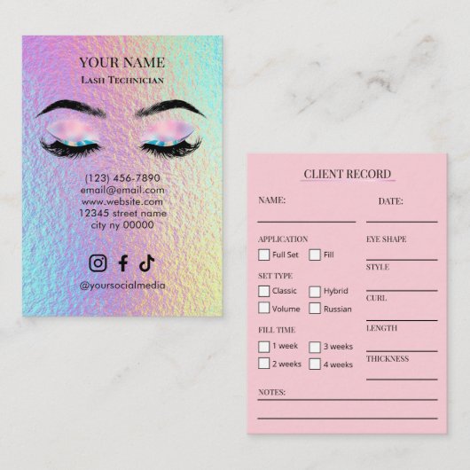 Holographic Lash Client Record Form Visitekaartje (Voorkant / Achterkant)