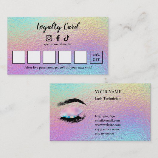 Holographic Lash Technician Loyalty Card (Voorkant / Achterkant)