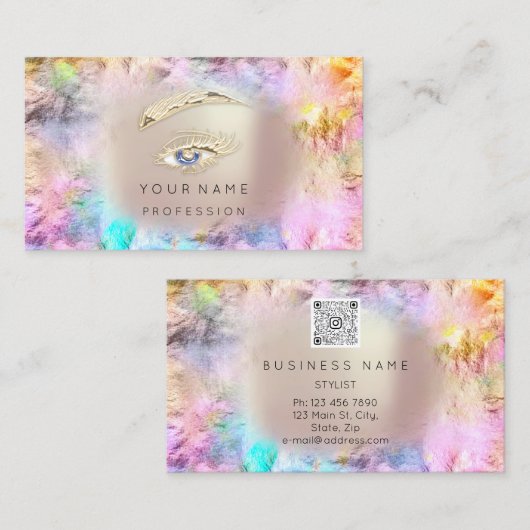 Holographic Lashes Brows Makeup Logo QRCode Visitekaartje (Voorkant / Achterkant)
