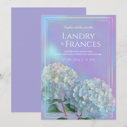 Holographic Linear Lavender Hydrangea Wedding Kaart (Voorkant / Achterkant)