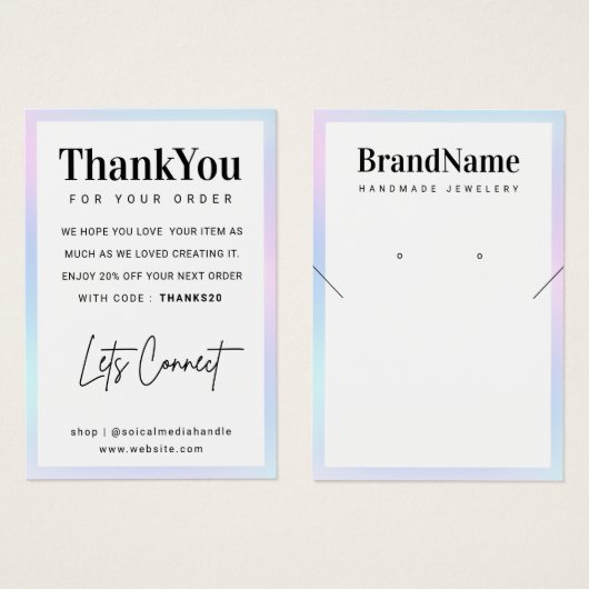 Holographic Logo Ketting oormerken Hartelijk dank Visitekaartje (Voorkant /achterkant)