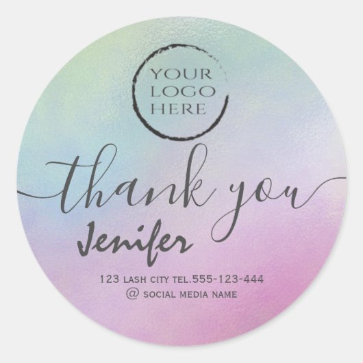 holographic logo script bedankt klassieke ronde s sticker (Voorkant)