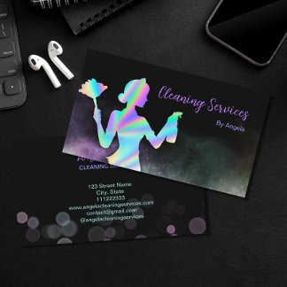 Holographic Maid Cleaning Services Sparking Chic Visitekaartje