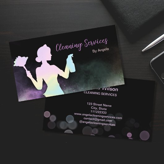 Holographic Maid Cleaning Services Sparking Chic Visitekaartje