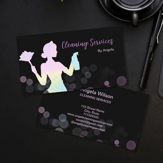 Holographic Maid Cleaning Services Sparking Chic Visitekaartje