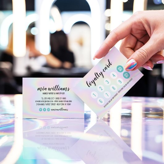 Holographic make-up hair script salon loyalty card