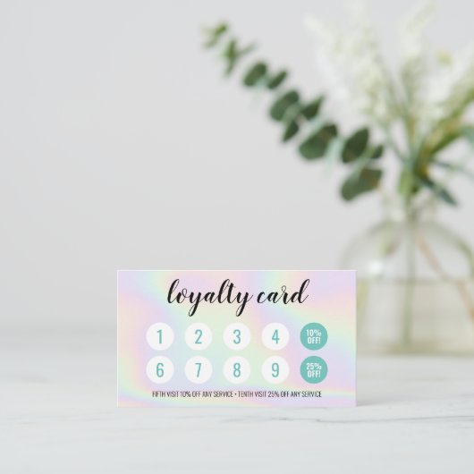 Holographic make-up hair script salon loyalty card (Staand voorkant)