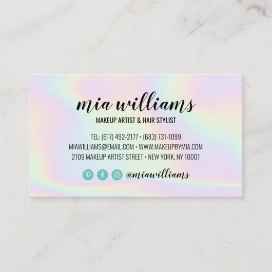 Holographic make-up hair script salon loyalty card (Achterkant)