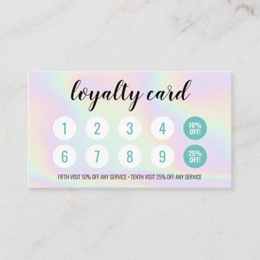 Holographic make-up hair script salon loyalty card (Voorkant)