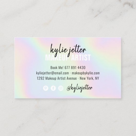 Holographic makeup artiest bold signature script visitekaartje (Achterkant)