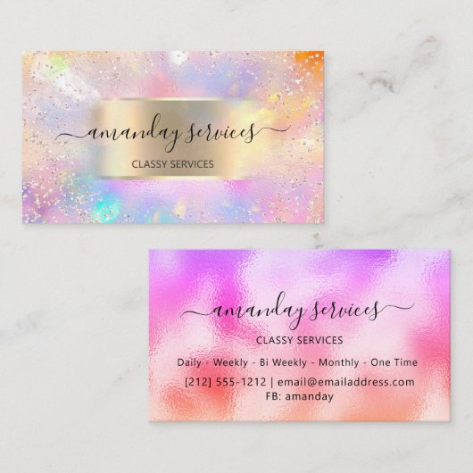 Holographic Makeup Gold Confetti Boutique Shop Visitekaartje (Voorkant / Achterkant)