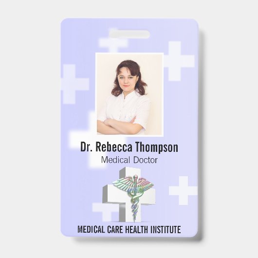 Holographic Medical 3D Caduceus White Badge (Voorzijde)