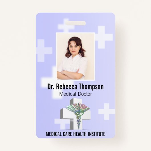 Holographic Medical 3D Caduceus White Badge (Voorkant)