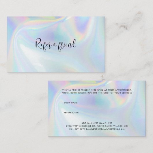 Holographic Moderne Business Script Aanbevelingskaartje (Voorkant / Achterkant)