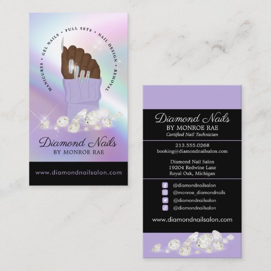 Holographic Nail Tech Nail Salon Trendy Hand Logo Visitekaartje (Voorkant / Achterkant)