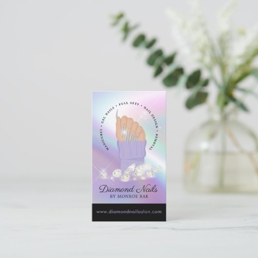 Holographic Nail Tech Nail Salon Trendy Hand Logo Visitekaartje (Staand voorkant)