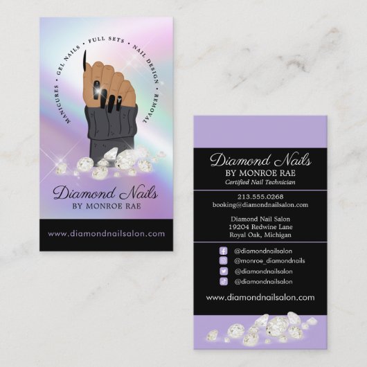 Holographic Nail Tech Nail Salon Trendy Hand Logo Visitekaartje (Voorkant / Achterkant)