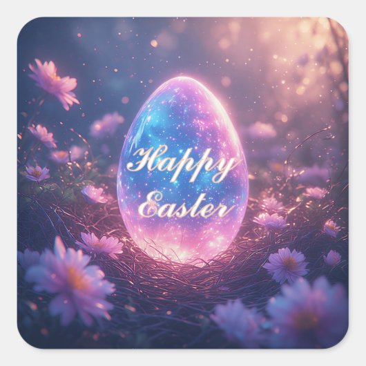 Holographic Neon Easter Egg Card Vierkante Sticker (Voorkant)