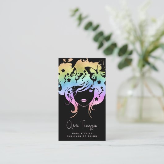 Holographic Ombre Hair Stylist Visitekaartje (Staand voorkant)