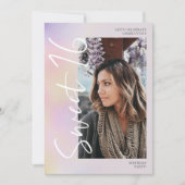 Holographic ombre script blauwgroen 4 foto Sweet 1 Kaart (Voorkant)