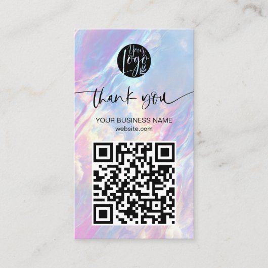 Holographic Opal QR Code Discount Thank You Visitekaartje (Voorkant)